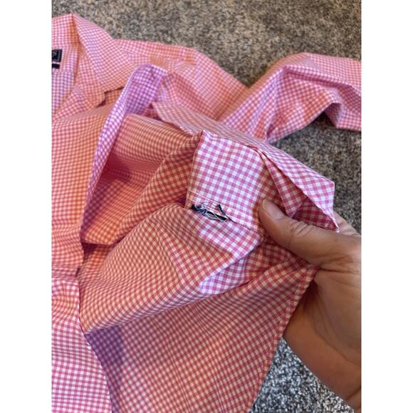 Chaps No Iron Women's Pink White Gingham 3/4 Sleeve Blouse Button-up XLP - Picture 6 of 6